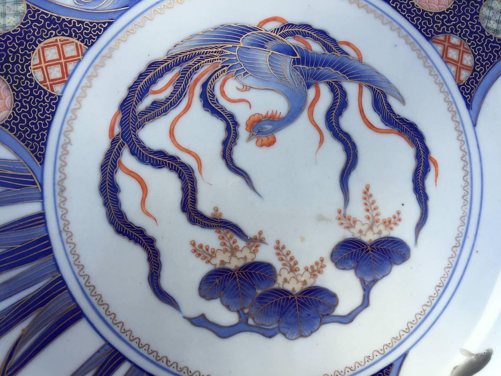 Hand-Painted Japan Beautiful Porcelain Charger, in lovely blue, red, and gold colors, 19c