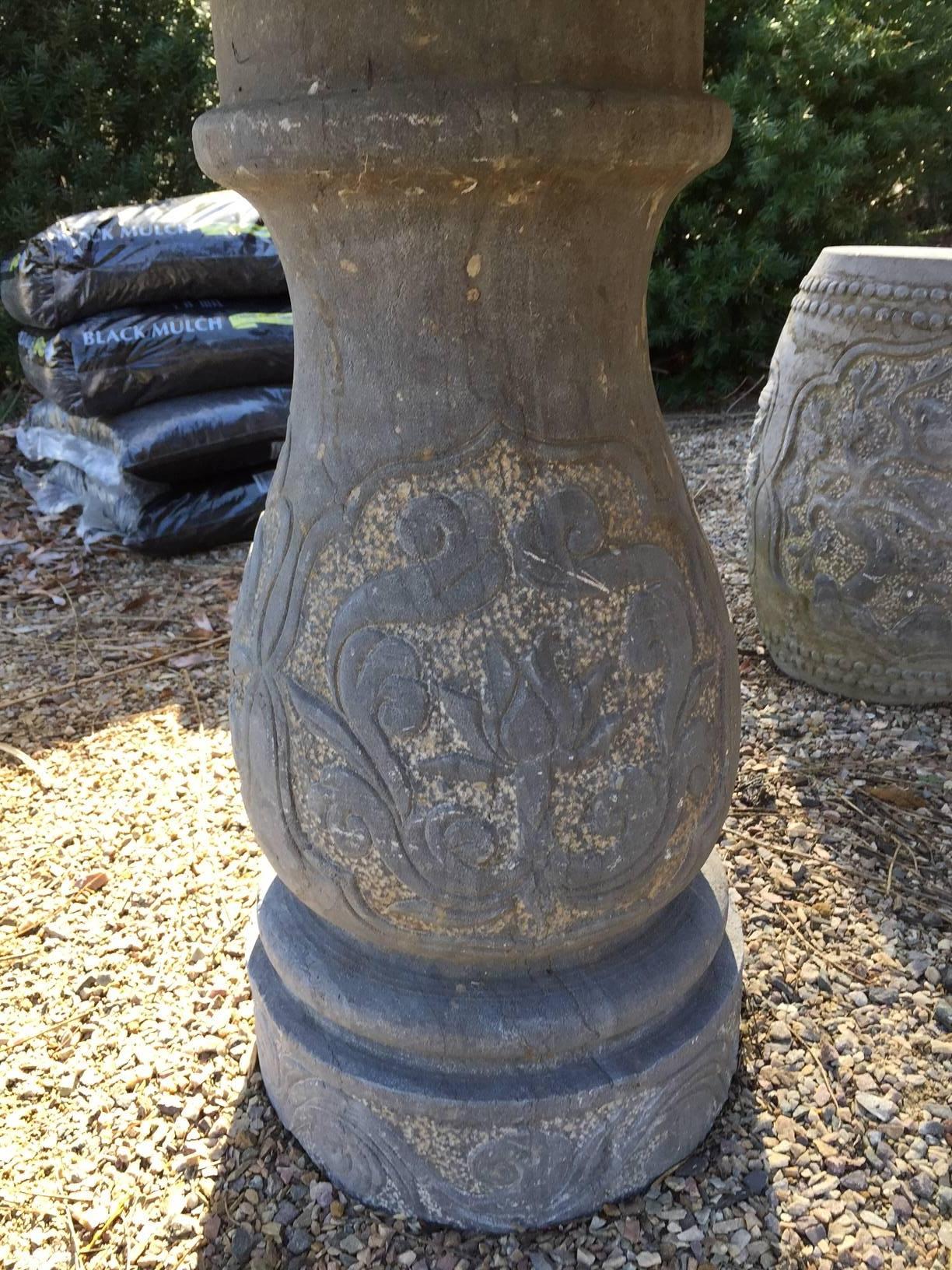 Chinese Old Hand Carved Garden Stone Table and Stools 6 pcs solid limestone