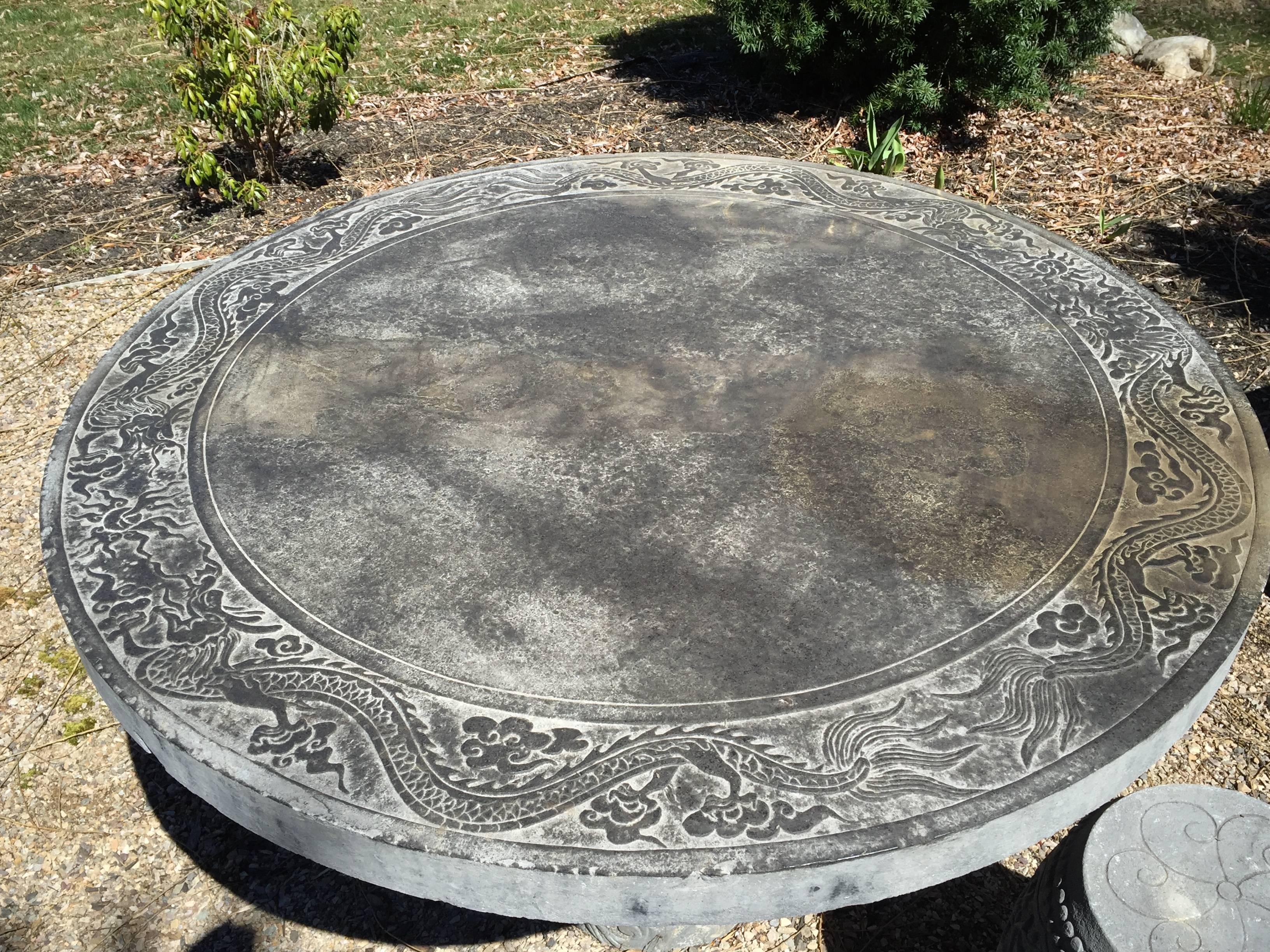 Old Hand Carved Garden Stone Table and Stools 6 pcs solid limestone In Good Condition In South Burlington, VT