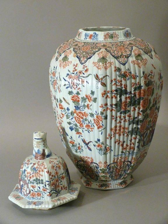 Fine Tall Antique Hand painted Blue Chinoiserie Birds and Flowers Imari