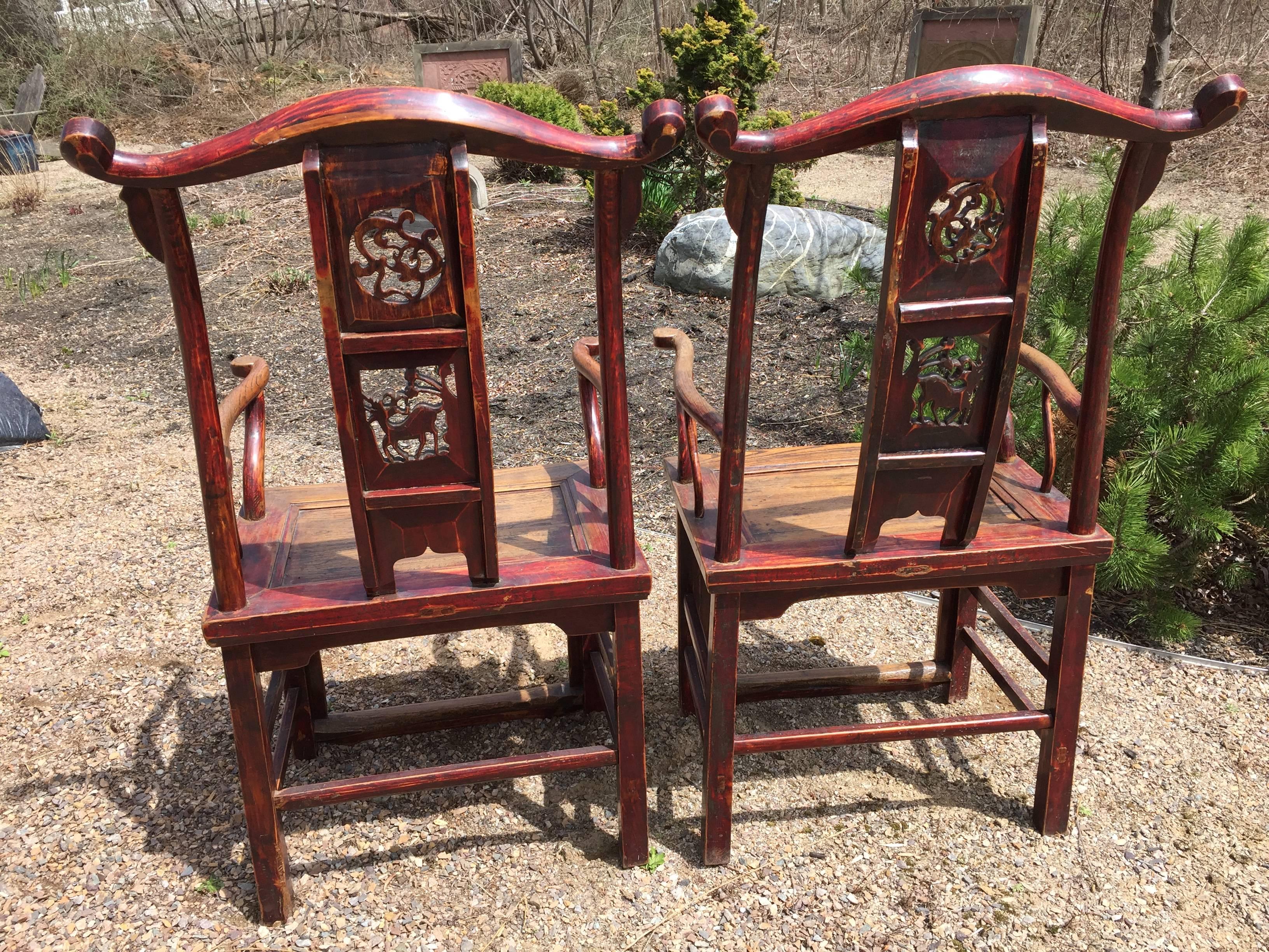Chinese Antique Pair Scholar Chairs Qing Dynasty, 19th century  In Good Condition In South Burlington, VT