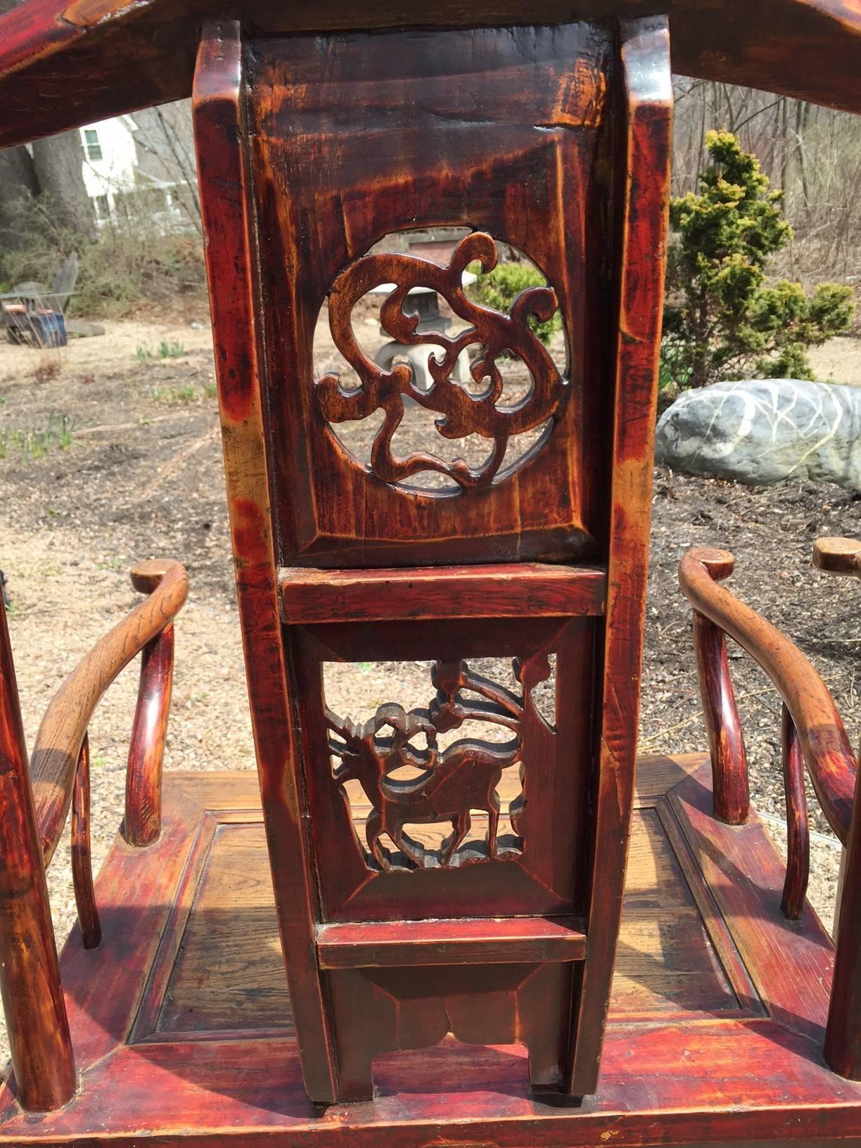 Hardwood Chinese Antique Pair Scholar Chairs Qing Dynasty, 19th century 