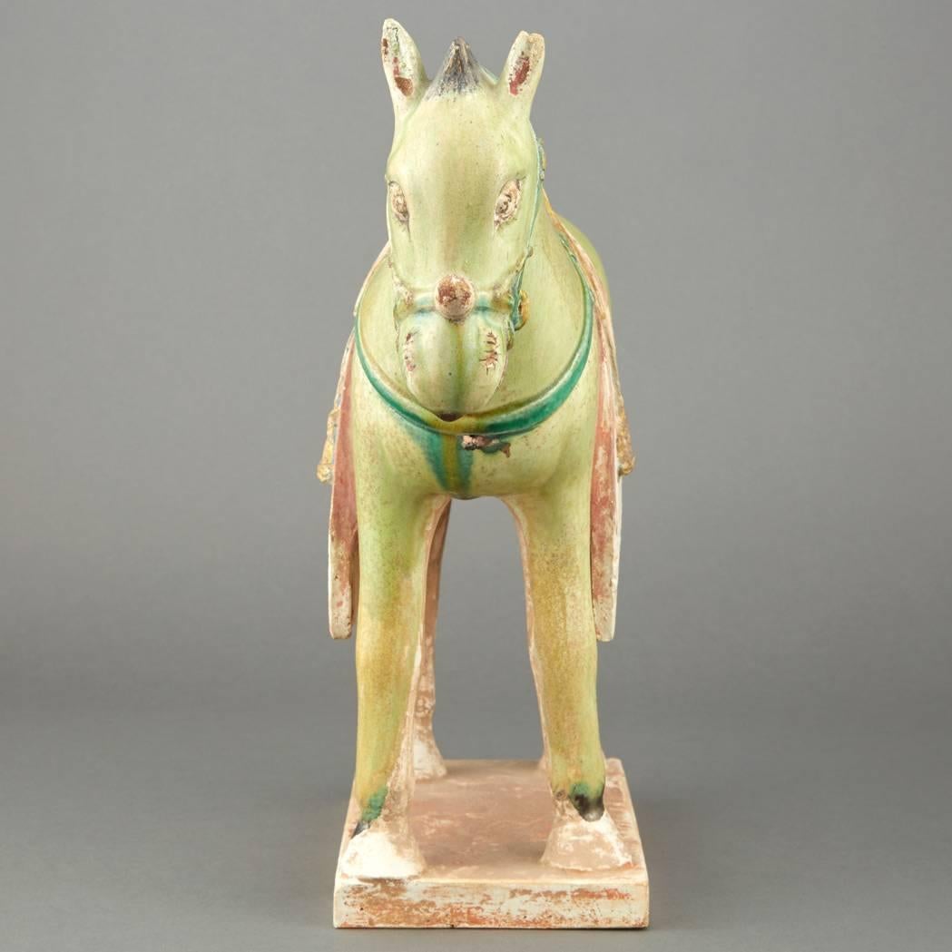 Chinese green glazed Pottery Model of a Caparisoned Horse, Ming Dynasty, 17thc In Excellent Condition In South Burlington, VT