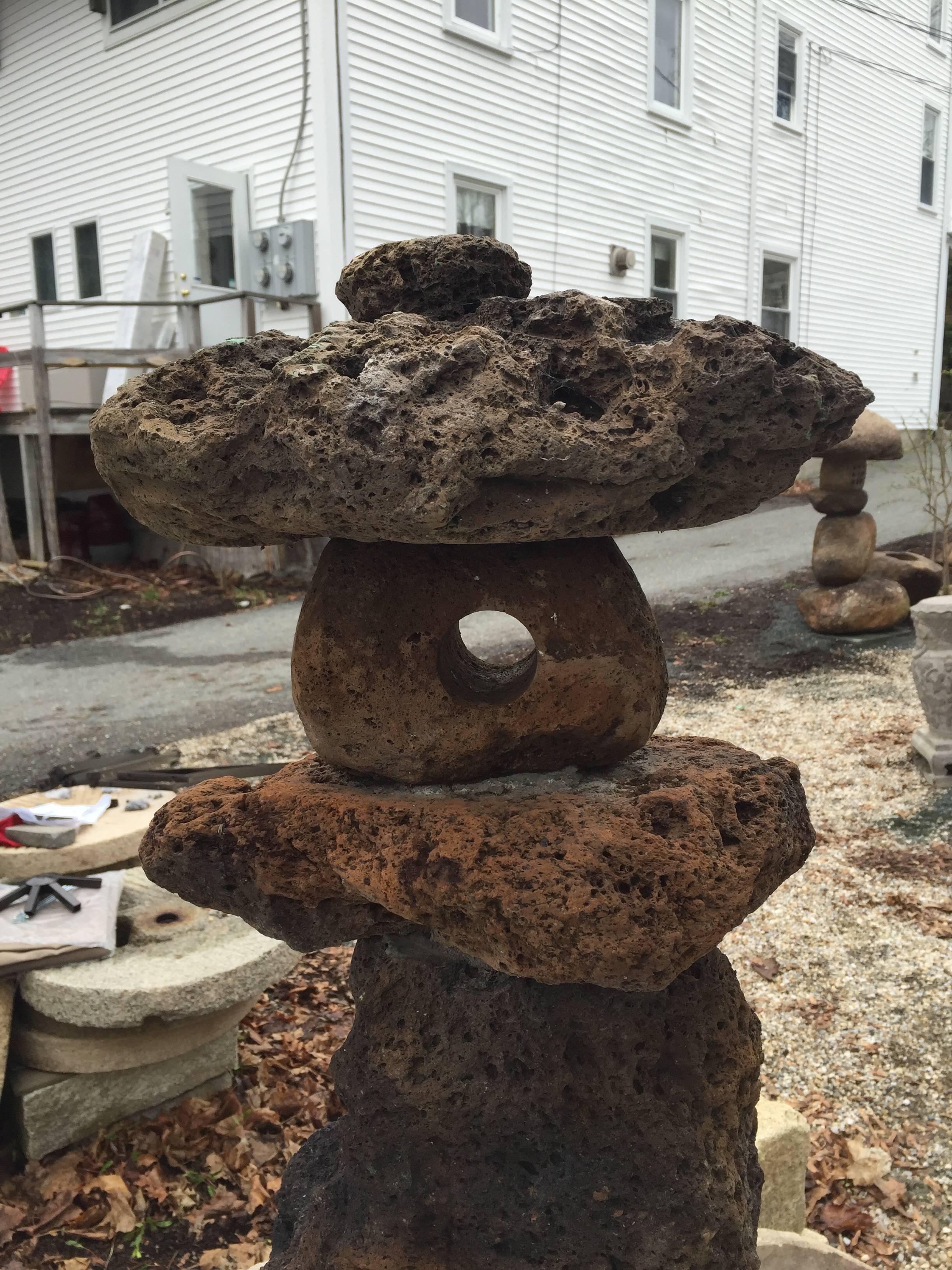 Showa Japanese Stone Lantern Organic, Deep Red Color, Spirit Style Indoor or Outdoor