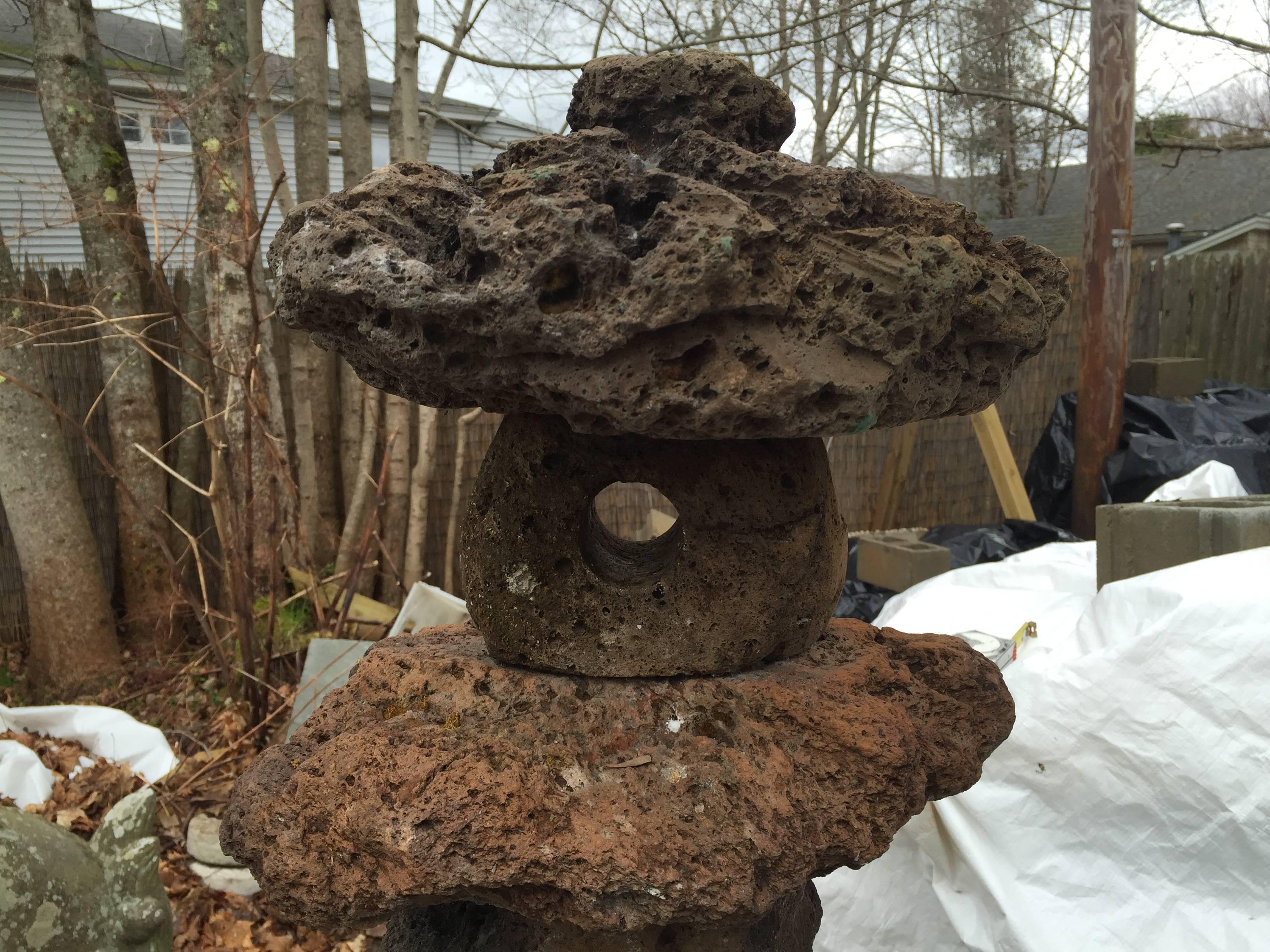 Japanese Stone Lantern Organic, Deep Red Color, Spirit Style Indoor or Outdoor In Good Condition In South Burlington, VT