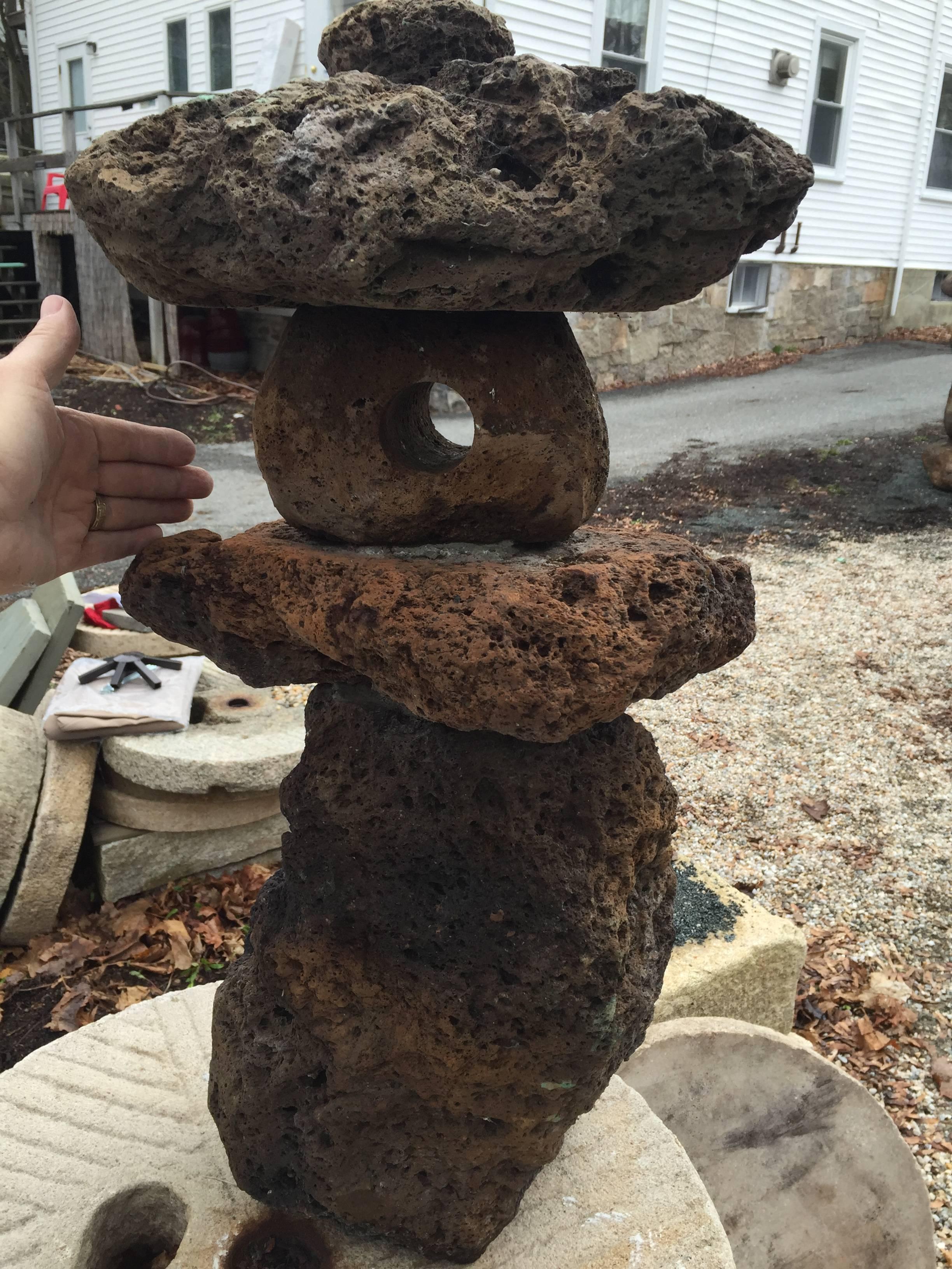 20th Century Japanese Stone Lantern Organic, Deep Red Color, Spirit Style Indoor or Outdoor