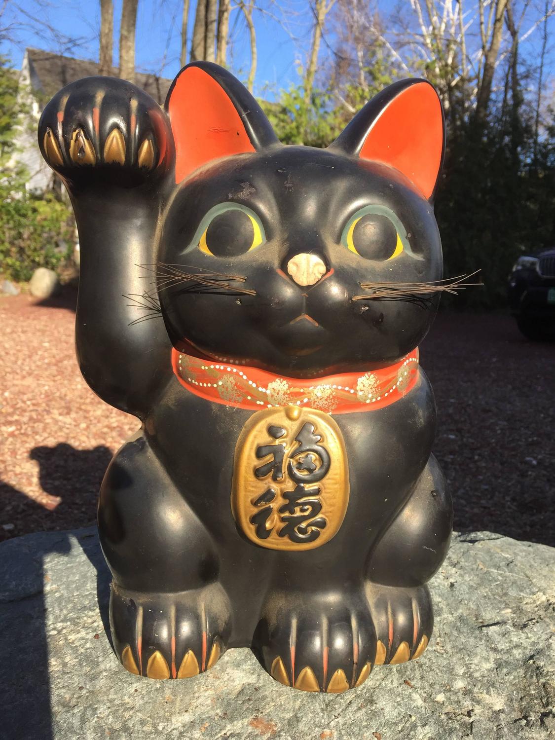 Japanese Big Red and Blue Antique Good Fortune Money Cats- Maneki Neko at 1stdibs