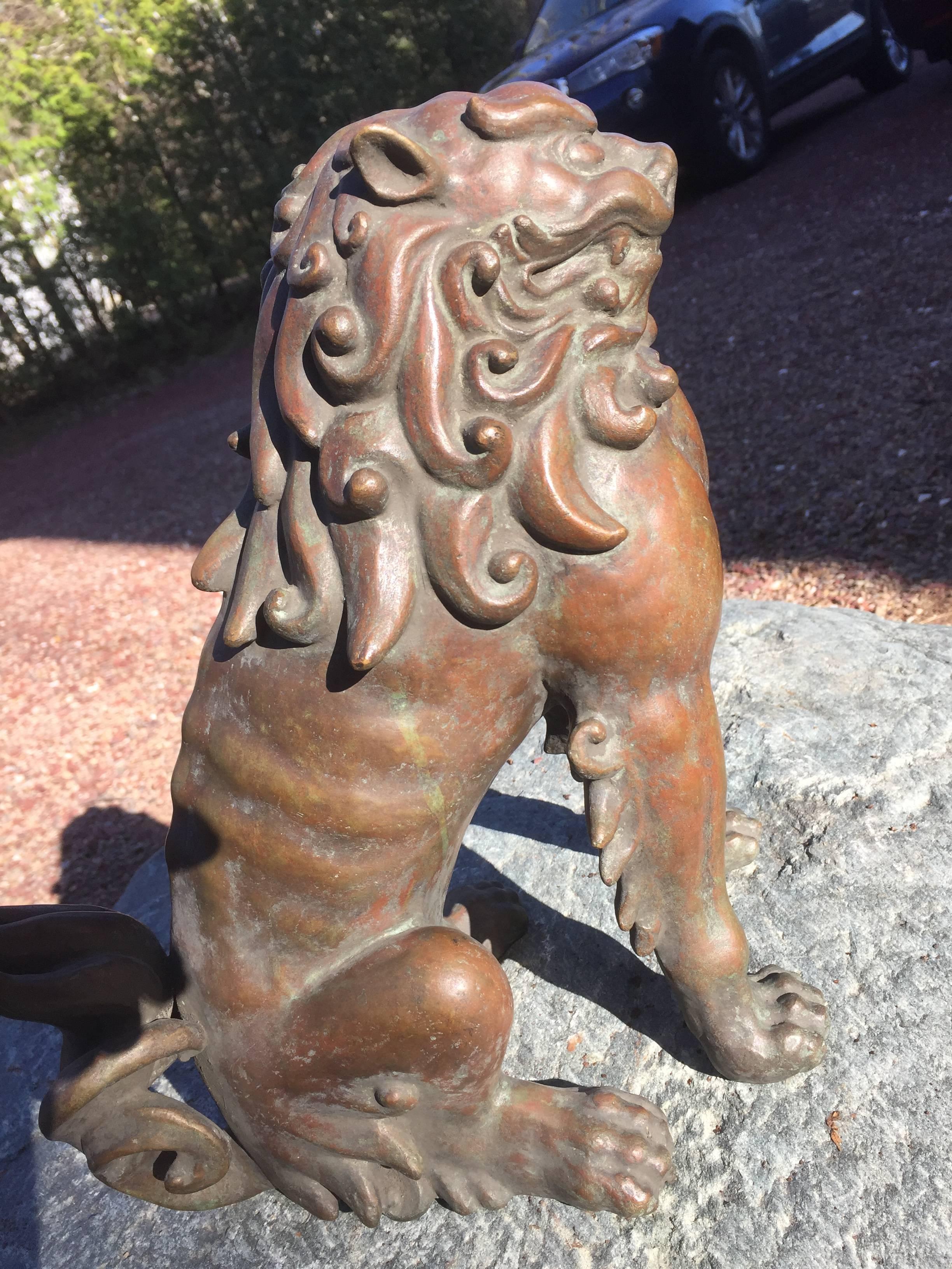 Taisho Japanese Fine Bronze Antique Lion Garden Dog with original collector box