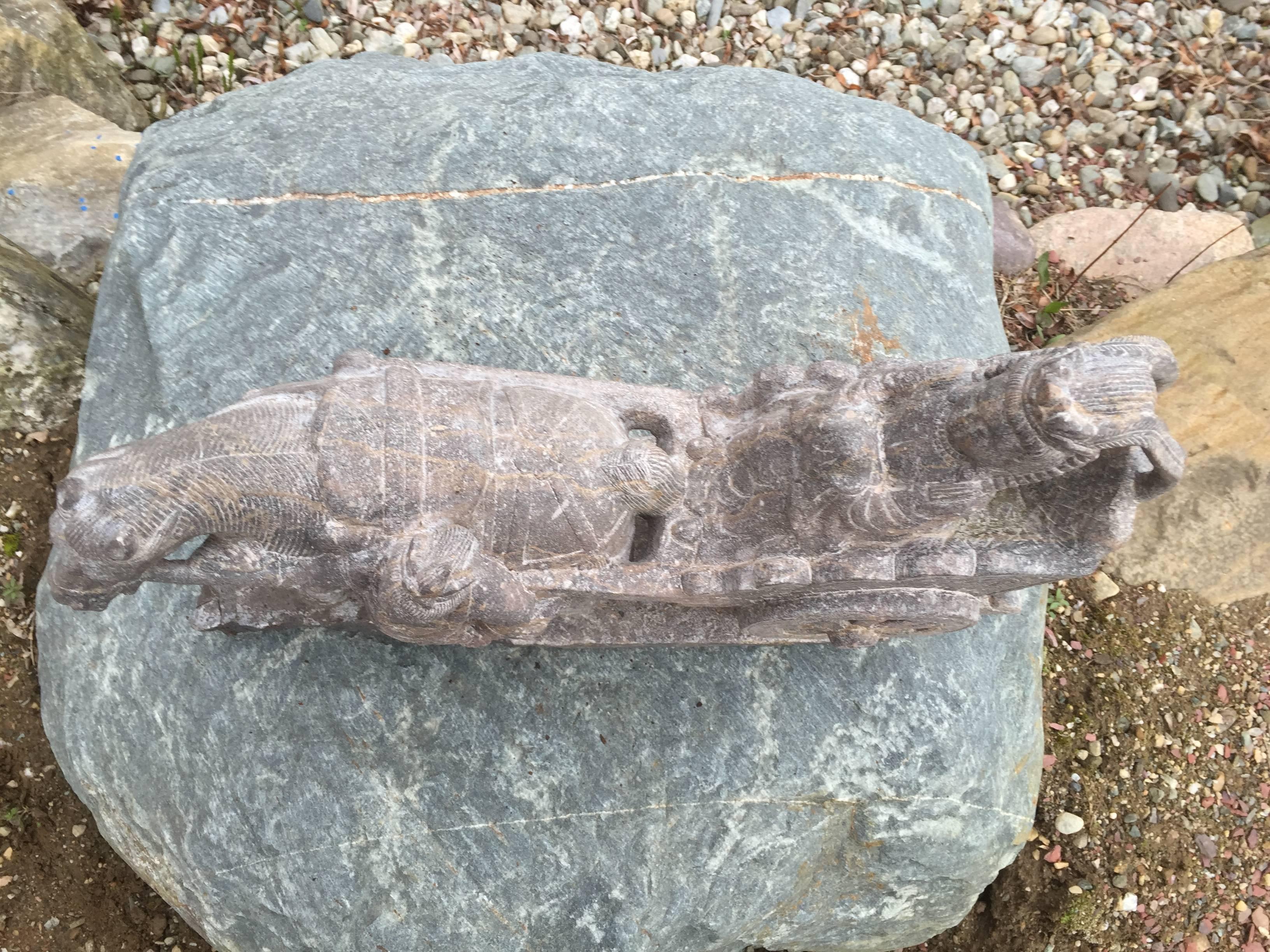 Chinese Stone Horse and Chariot Sculpture from Old Japanese Garden In Good Condition In South Burlington, VT