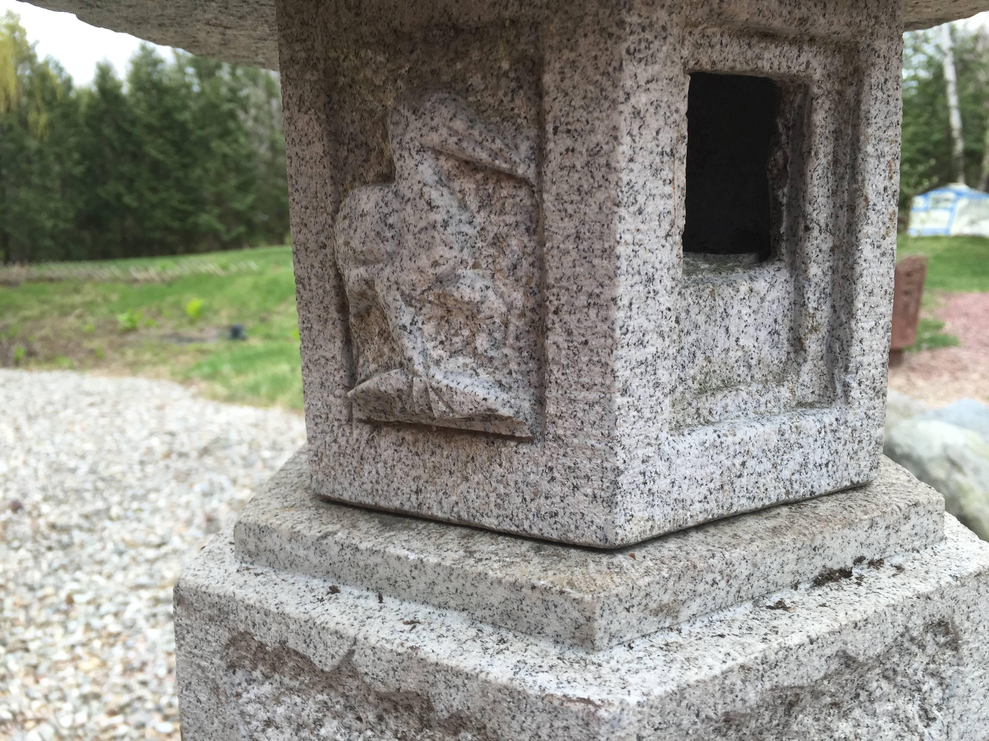 Japan, a compact, elegant medium sized carved granite stone lantern with a 