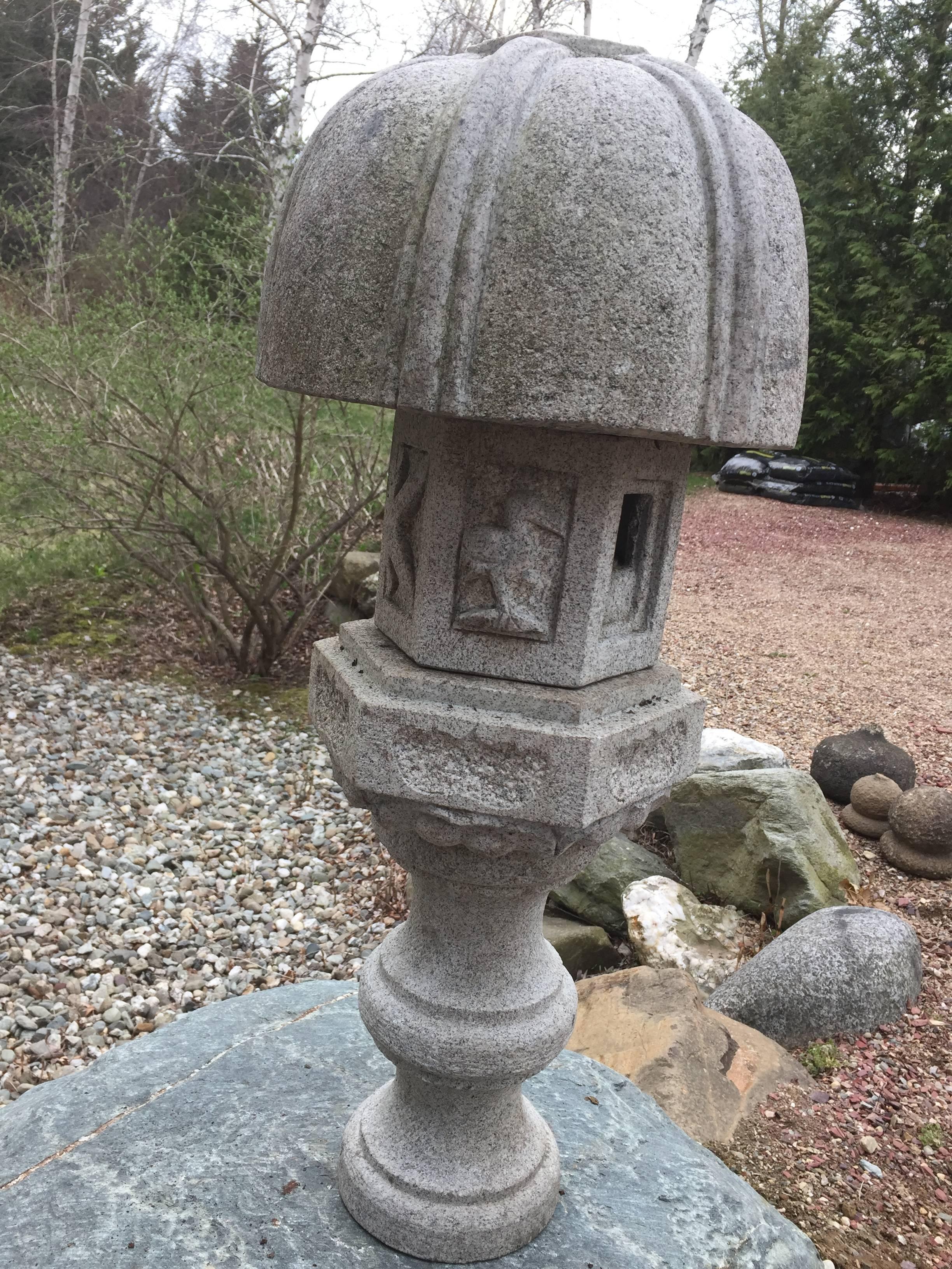 Japanese Antique Stone Lantern Carved 