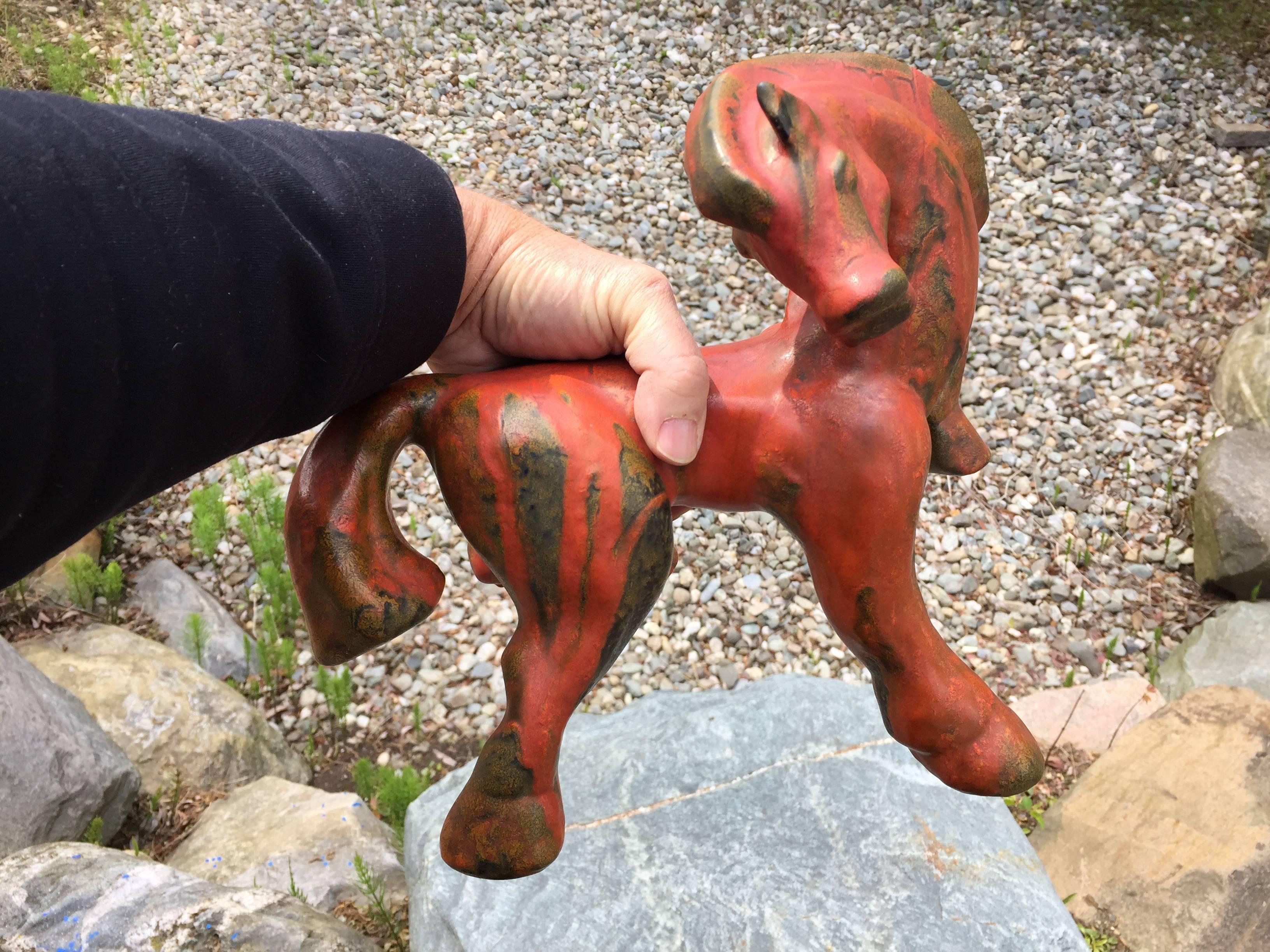 German Master Work Handcrafted Horse Red Pony Gorgeous Tomato Glaze Mid-Century