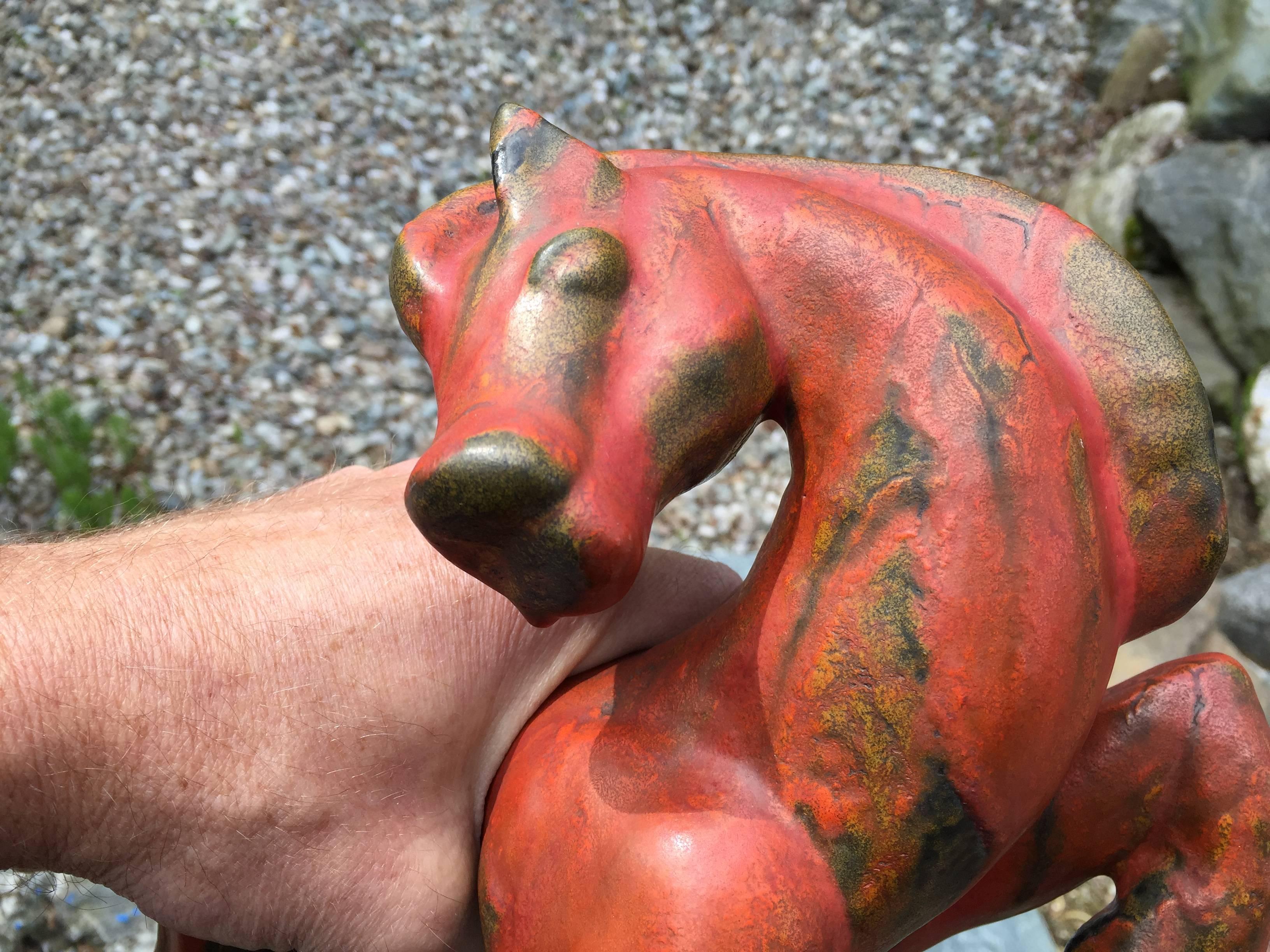 Master Work Handcrafted Horse Red Pony Gorgeous Tomato Glaze Mid-Century In Excellent Condition In South Burlington, VT