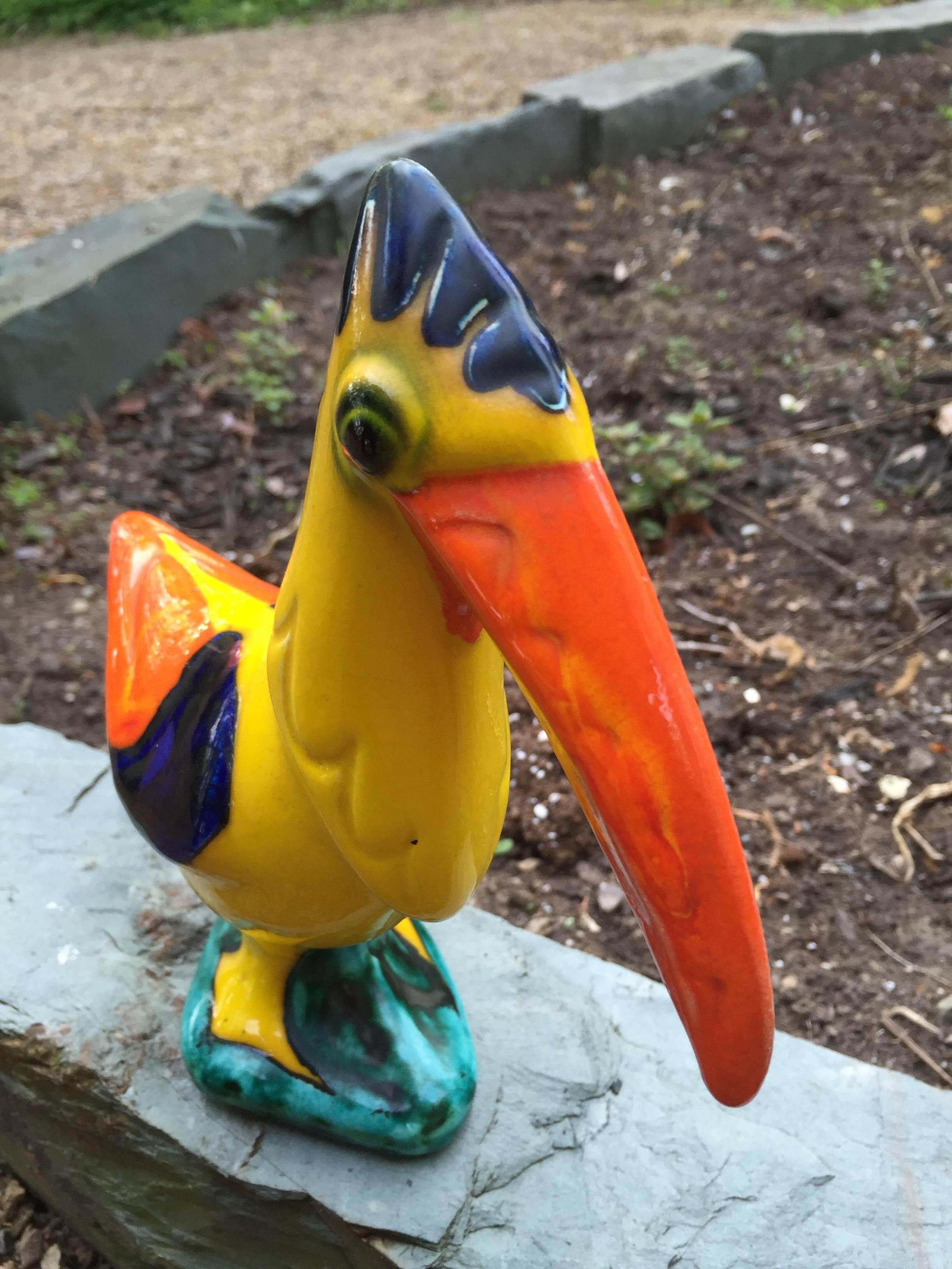 German Old blue, yellow orange ceramic Toucan Brilliant Color Mid-Century FREE SHIPPING