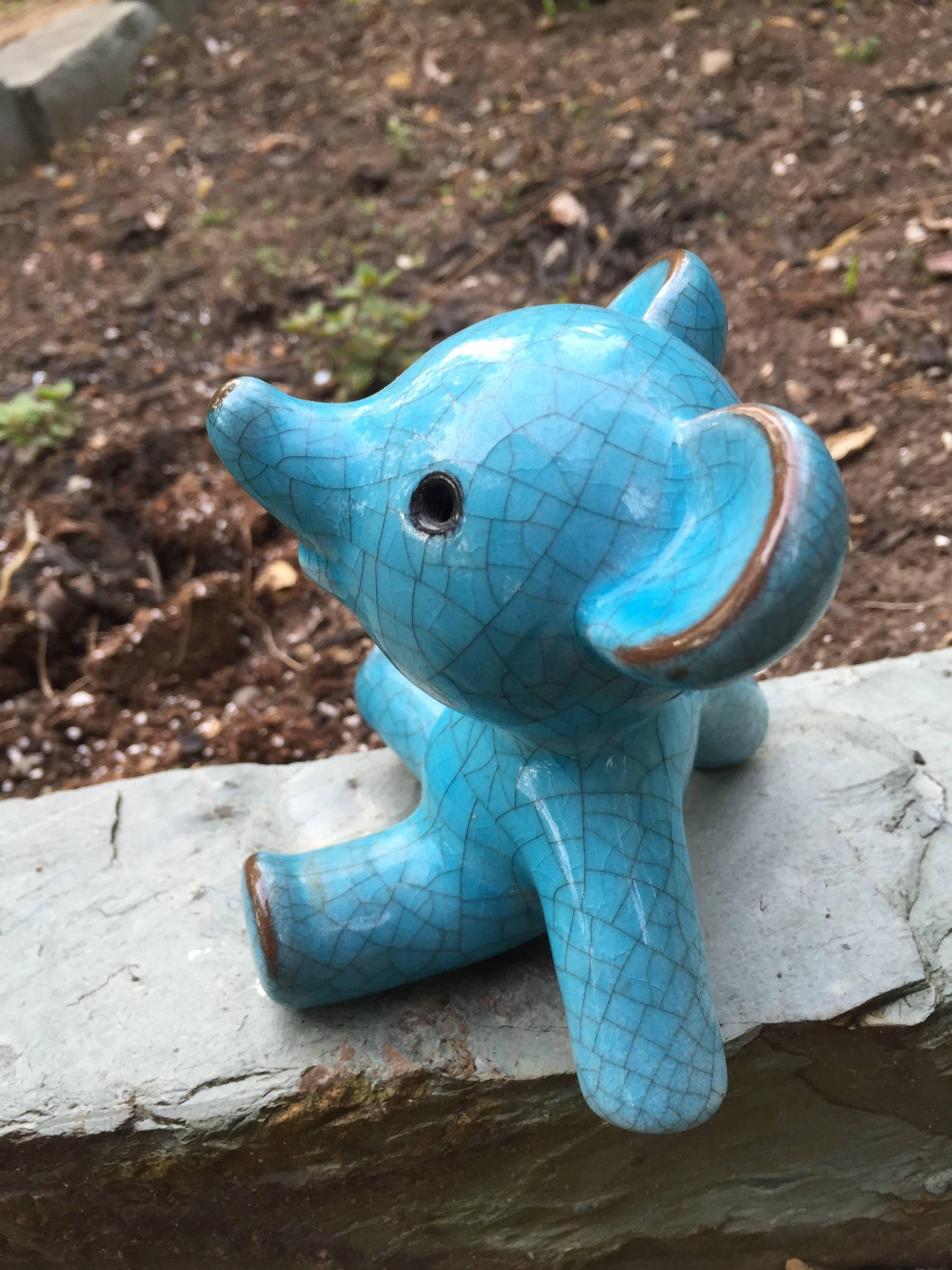 Charming Teddy Bear Blue Glazed Ceramic, Mid-Century Modern, 1950s In Good Condition In South Burlington, VT