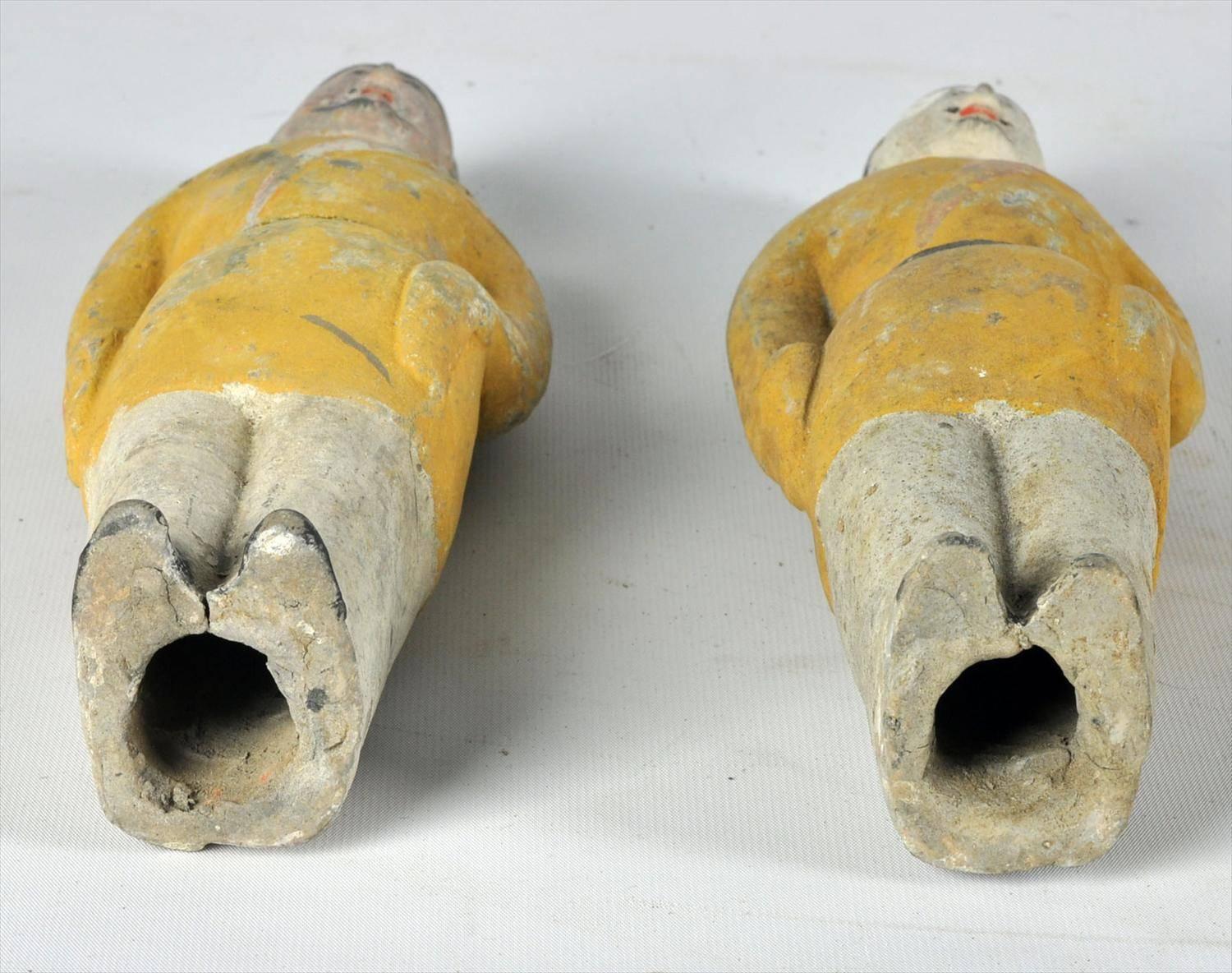 Ancient China pair Military officers handsome 1400 year old sculptures yellow In Good Condition In South Burlington, VT
