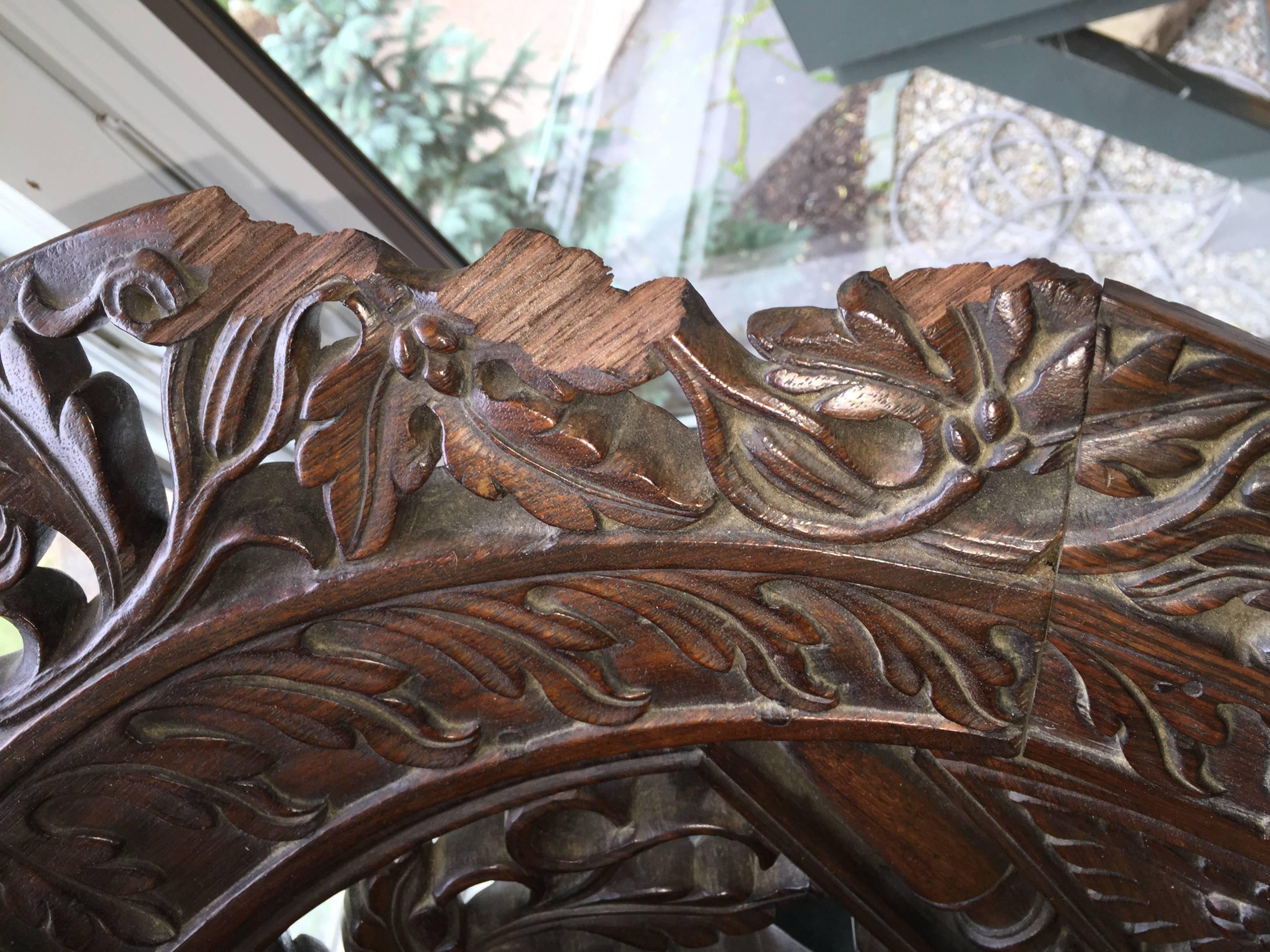 Anglo-Indian Wood Settee Prolific Flowers and Grape Design 19th century.   3