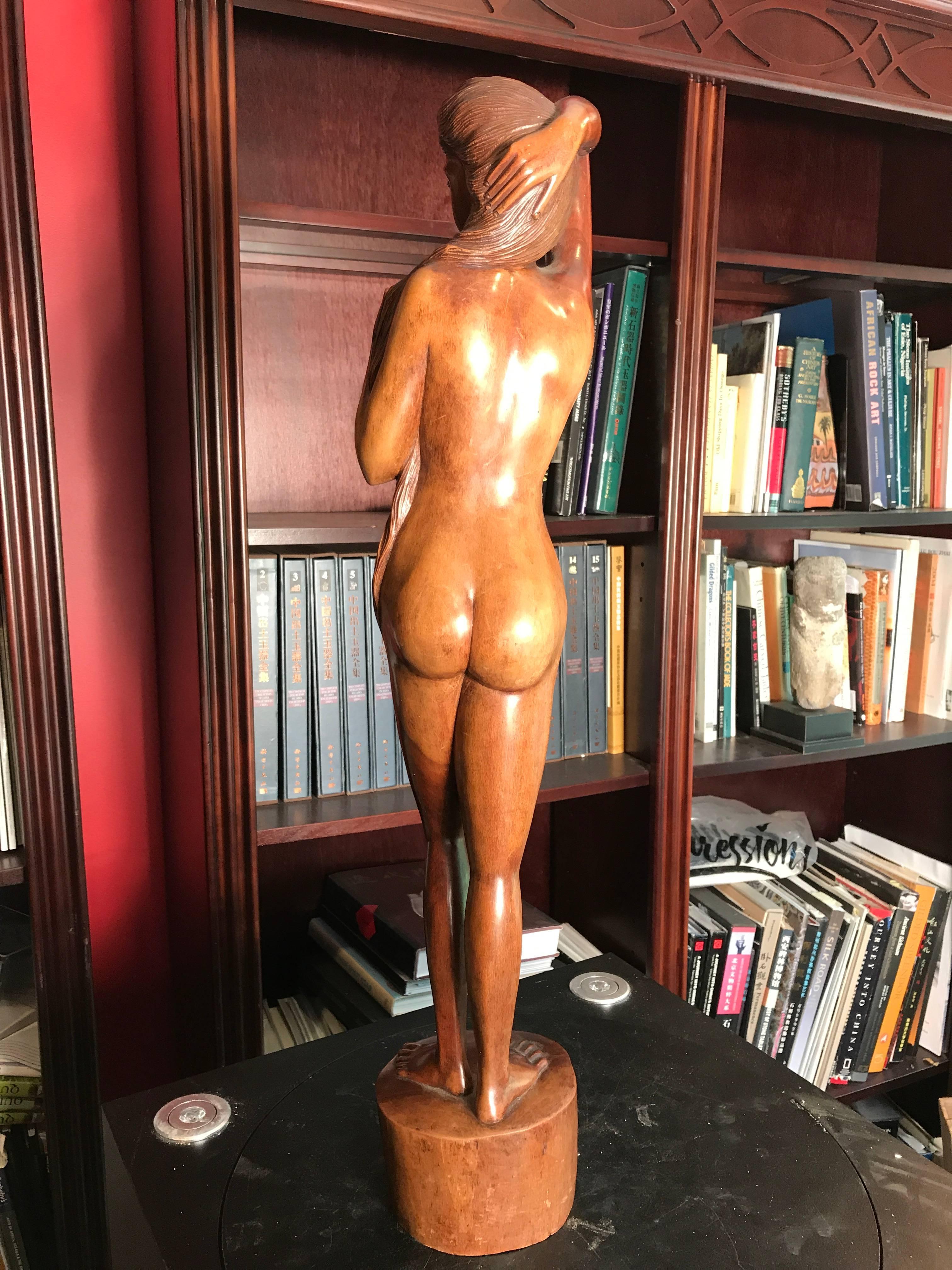 Beautiful Tall Old Hand-Carved Wood Nude Indonesian Bali Master 1