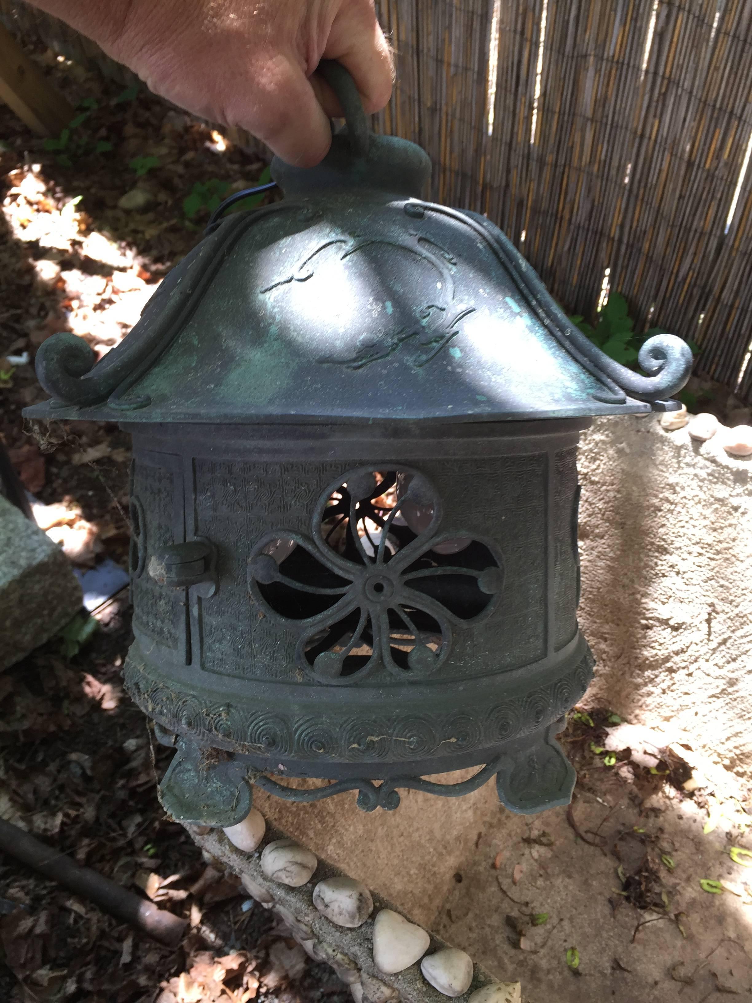 Japanese Antique Bronze Lantern with lovely details   1