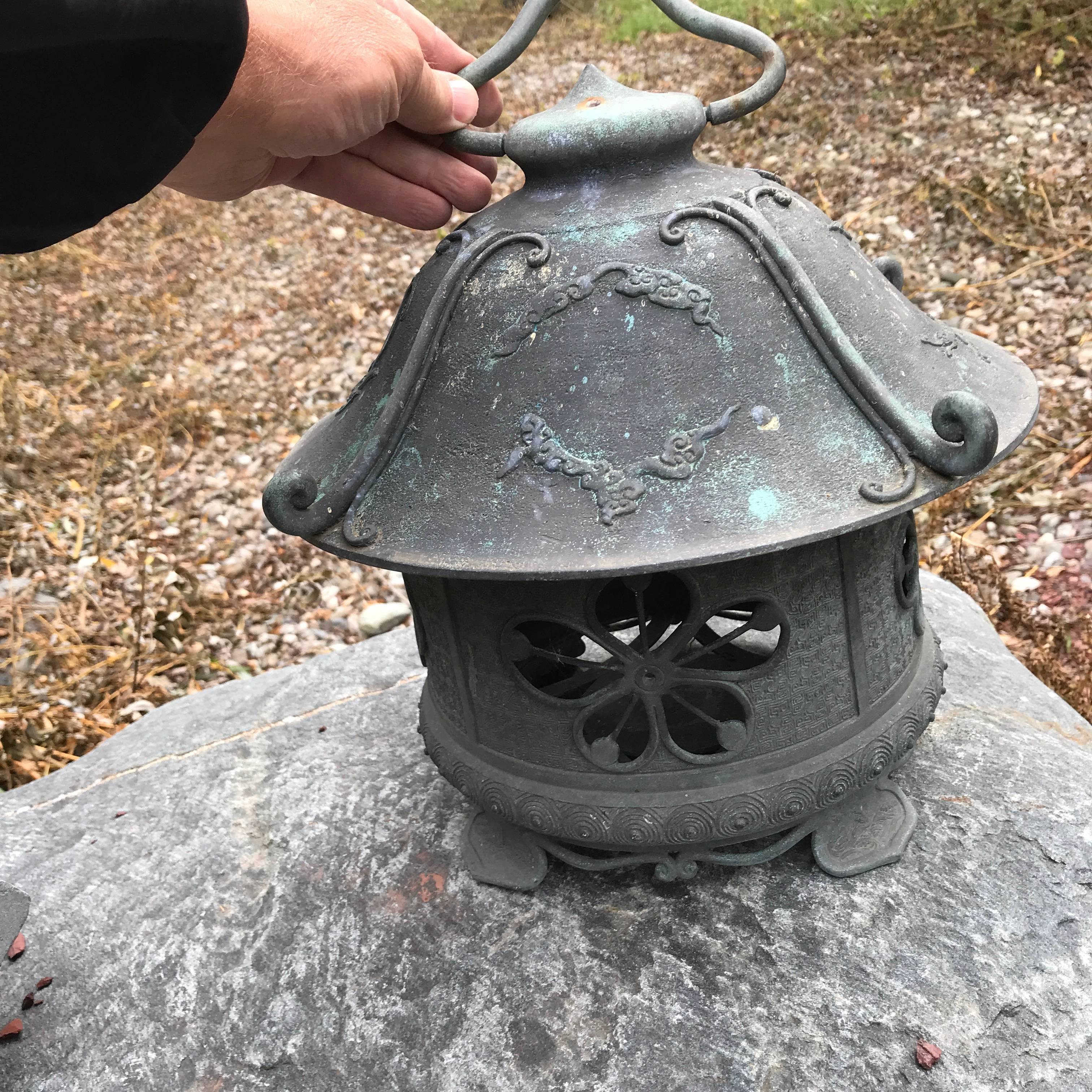 Taisho Japanese Antique Bronze Lantern with lovely details  