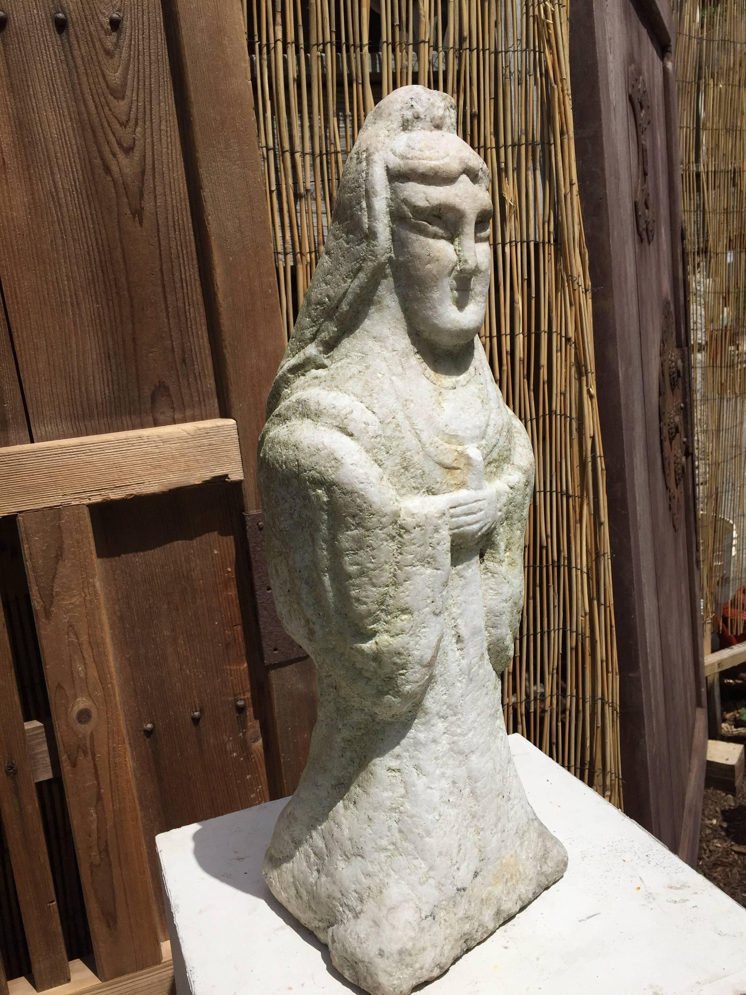  Chinese Old hand carved marble Guan Yin Buddha  One of a Kind In Good Condition In South Burlington, VT