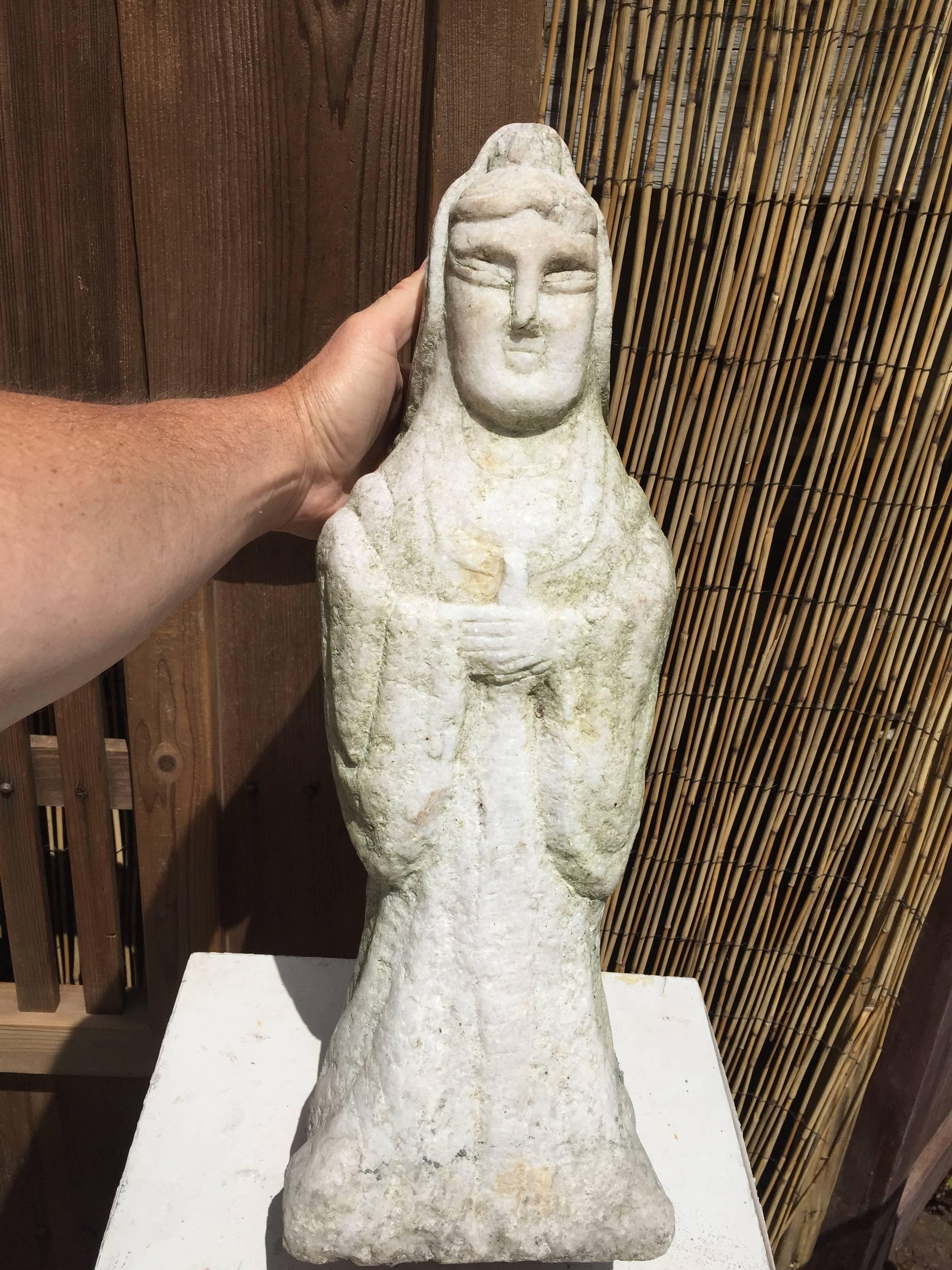 Hand-Carved  Chinese Old hand carved marble Guan Yin Buddha  One of a Kind