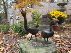 Japan Large Antique Cast Bronze Pair Garden Geese, Beautiful Details