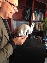 Fine Antique Porcelain Big Eared Rabbit Licking His Paw, Mint FREE SHIPPING