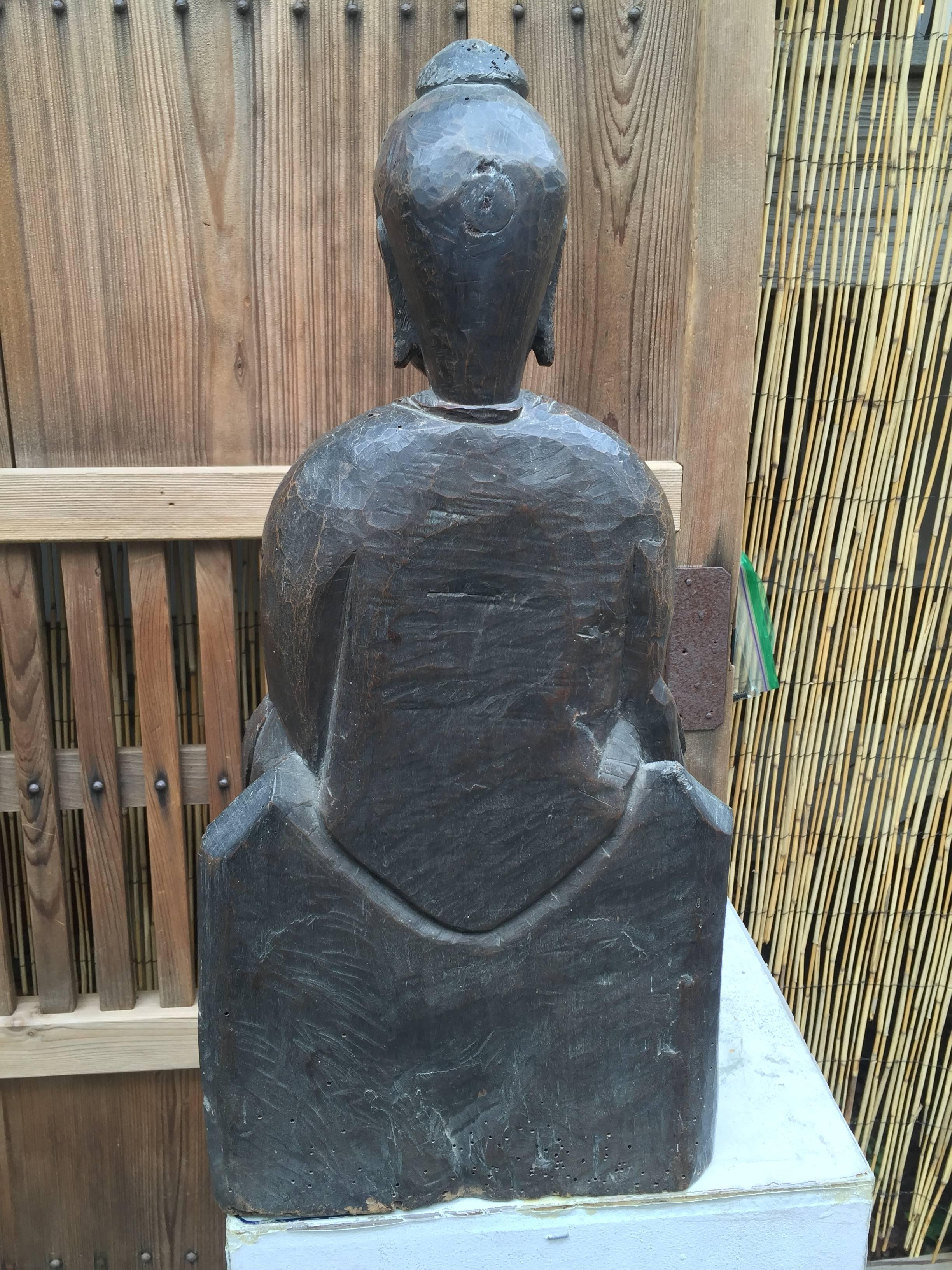 Japanese Tall 150+ Year Old Antique Buddha Hand-Carved, Old Collection In Good Condition In South Burlington, VT