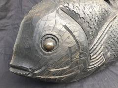 Japan Antique Hand-Carved Big Fish Koi Snapper, Artisan Signed