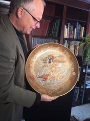 Japanese Huge Antique Captain Whale Fisherman Satsuma Charger, 18 Inches & Box