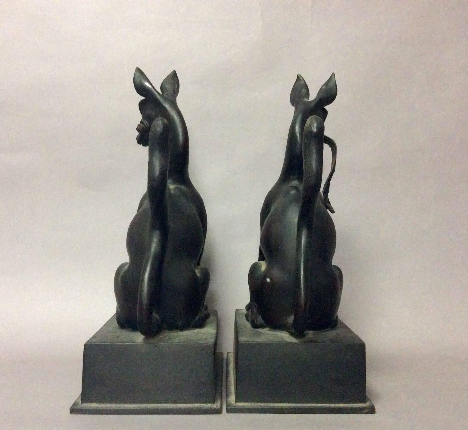 Taisho Pair of Antique Bronze Fox Kitsune from Japanese Inari Shrine, Best in Class