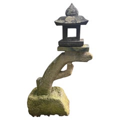 Japanese Antique Stone Arched Tree Garden Lantern Rankei- Superb Lichen Patina