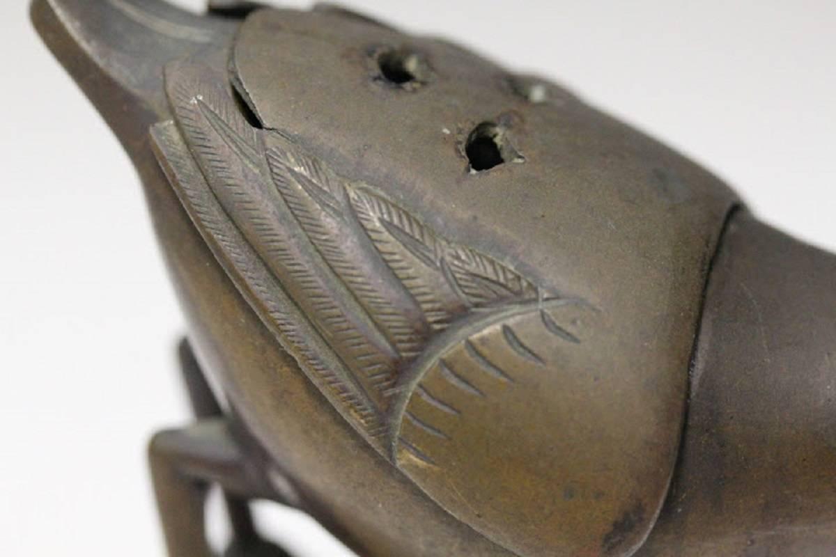 Japanese Hand made Hand cast Antique Bronze BIRD Censer, 19th century 3