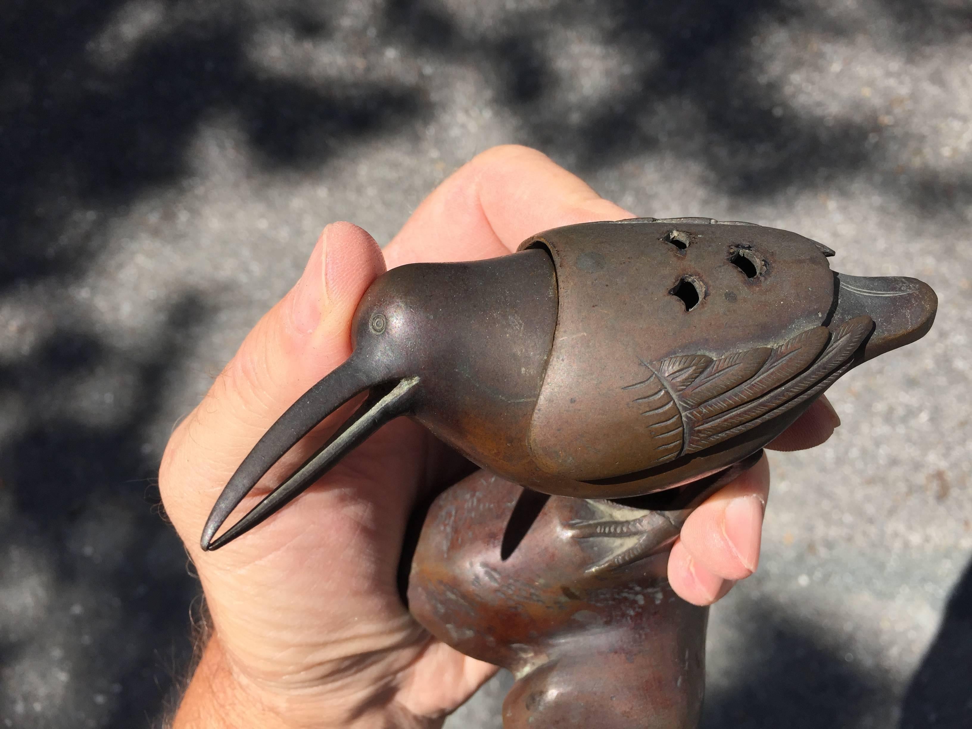 Japanese Hand made Hand cast Antique Bronze BIRD Censer, 19th century In Good Condition In South Burlington, VT