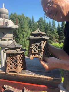 Japanese Antique Pair Double Pagoda Lighting Lanterns
