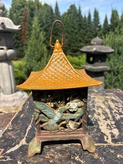Mid-20th Century Japanese Hummingbird Lantern, Hand-Painted Garden Art