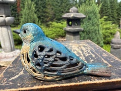 Japan Old Blue Bird Garden Lantern With Vibrant Blue Hand painting