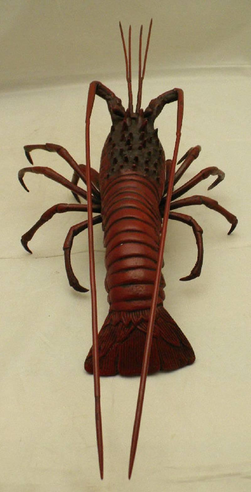 Taisho Japan Antique Jumbo Red Lobster Sculpture Realistic Best in Class  FREE SHIPPING