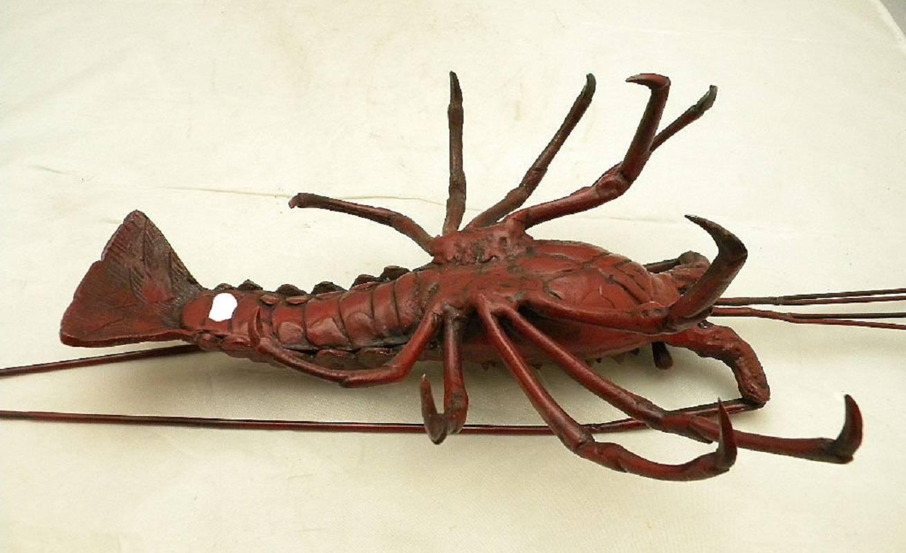 Bronze Japan Antique Jumbo Red Lobster Sculpture Realistic Best in Class  FREE SHIPPING
