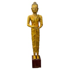 Grand Bouddha thaïlandais ancien en bronze doré, XVIIe siècle, 60 pouces