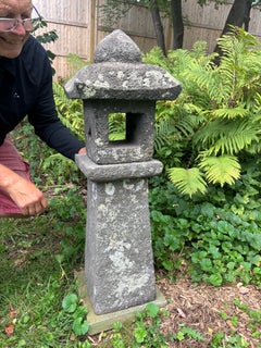 Japanese Antique Stone Sun And Moon Garden Lantern Superb Patina 35 Inches
