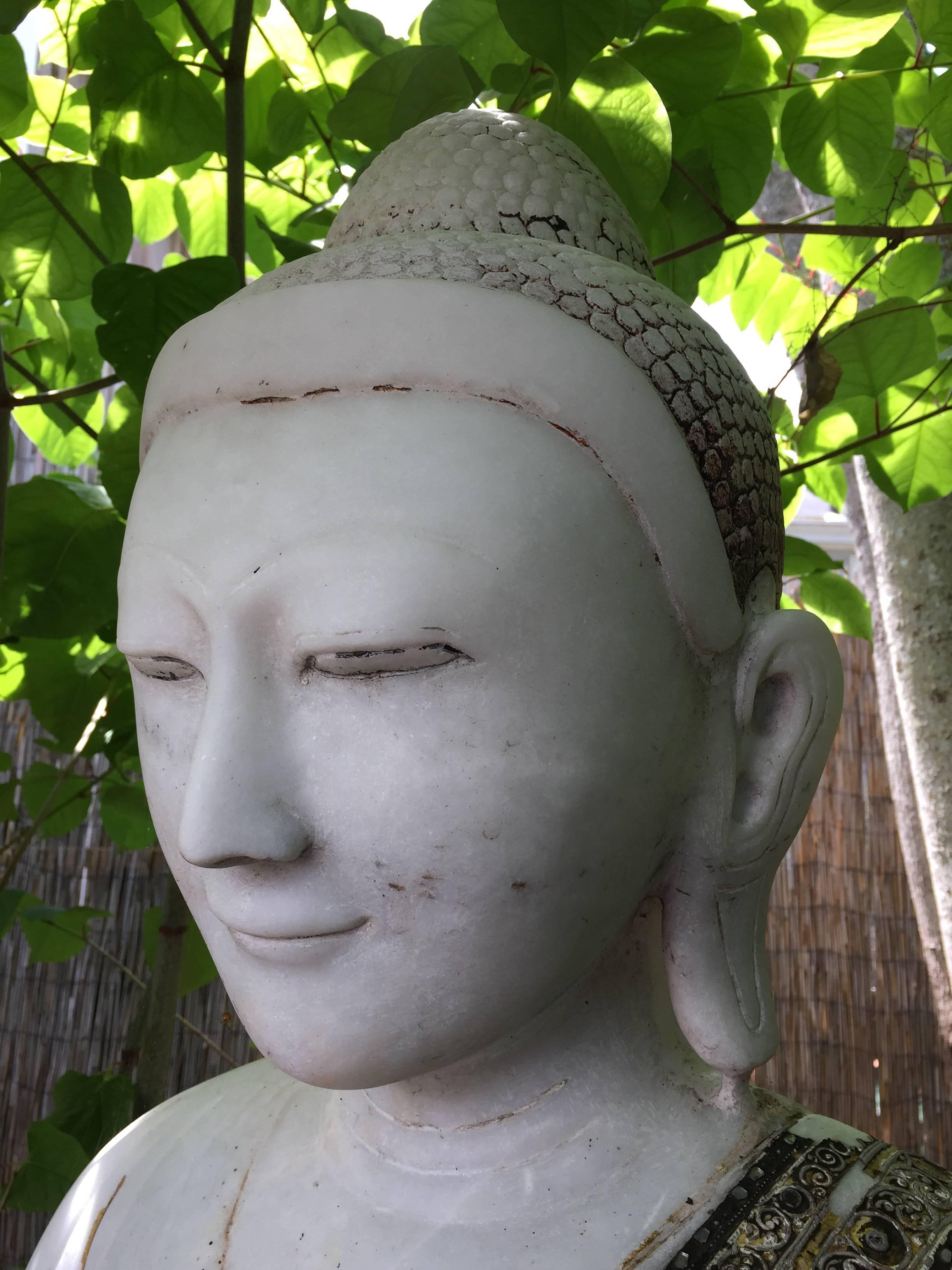 Burmese Joyful Seated Buddha Hand Carved Hand Lacquered 50