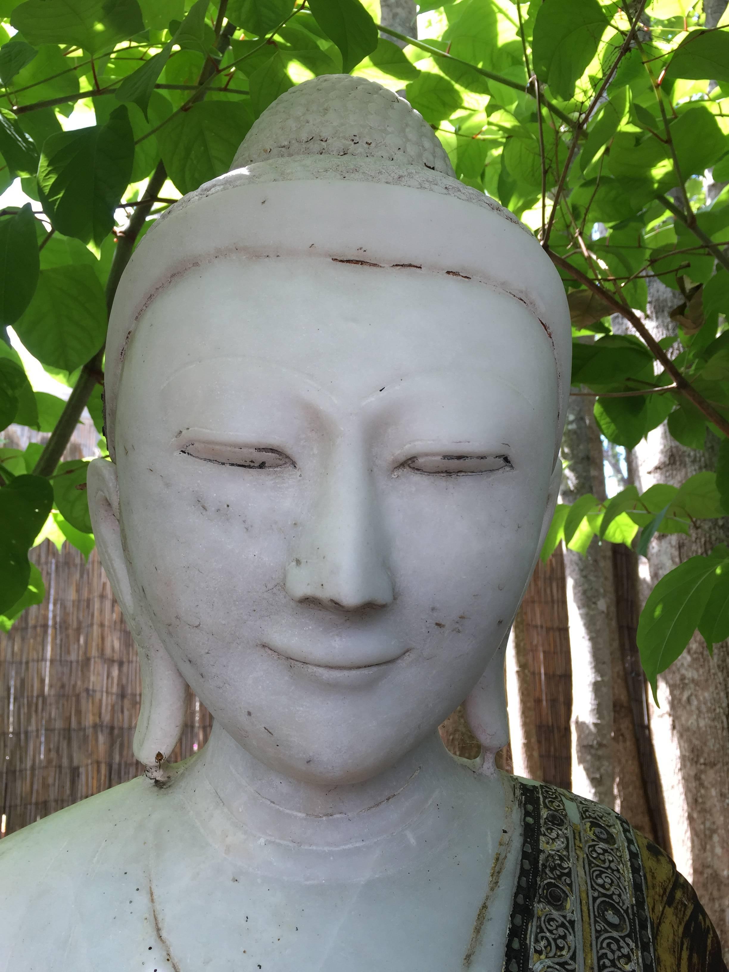 20th Century Joyful Seated Buddha Hand Carved Hand Lacquered 50