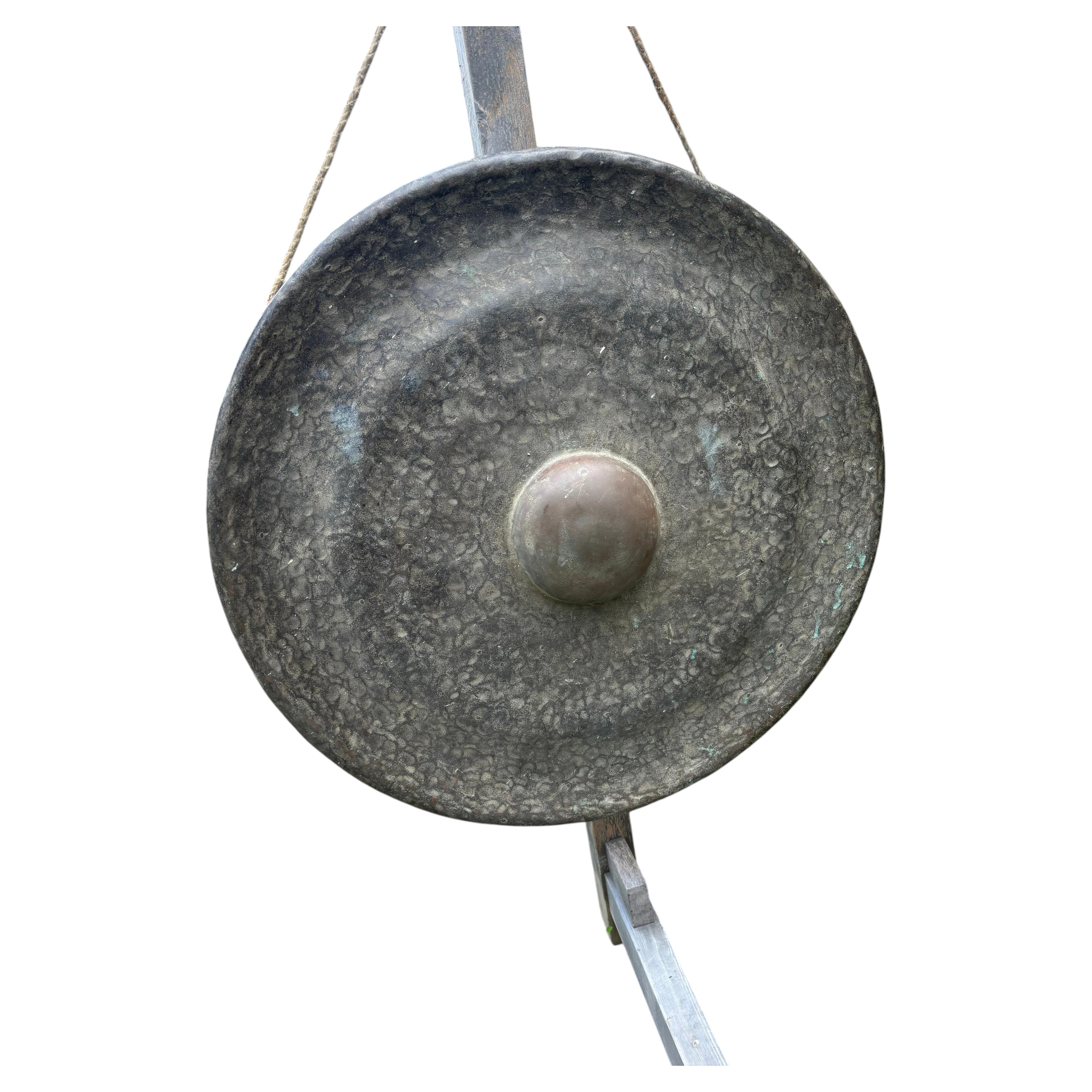 Japanese Massive Antique Bronze Temple Gong Taisho Period, Early 20thc, 33 Inch For Sale