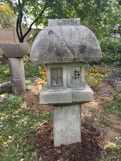 Japanese Fine Antique Tall Mountain Minka House Granite Stone Lantern