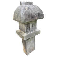 Japanese Fine Antique Tall Mountain Minka House Granite Stone Lantern