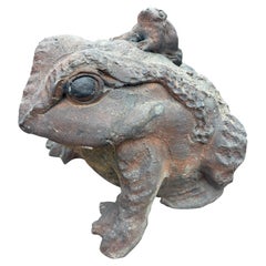 Japan Rare Antique Hand Crafted Frog with Baby Hard To Find Garden Art