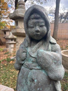 Scultura giapponese in bronzo della metà del secolo scorso “Sweet Child”, firmata Zenmoto