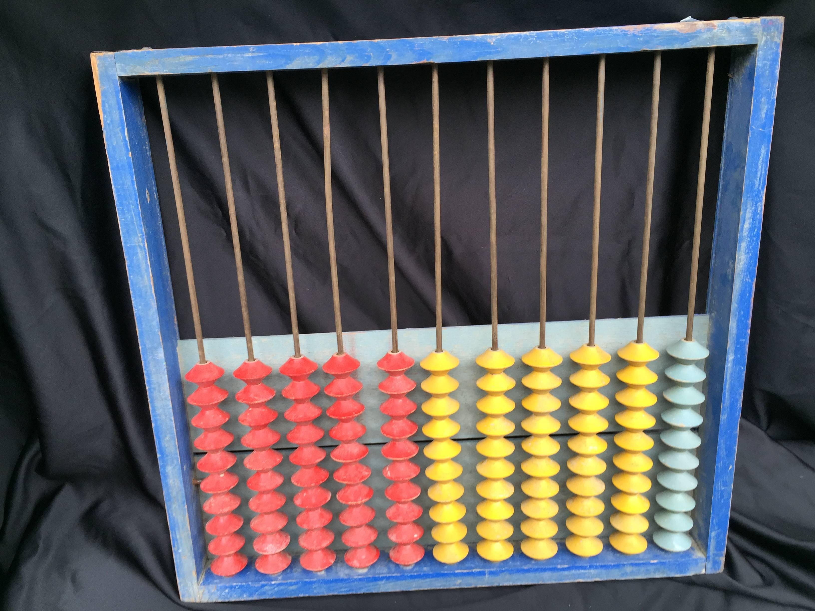 Japanese Colorful Japan Children's Hand made Abacus in Brilliant Red, Blue, Yellow